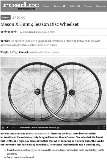 Road.cc 4.5/5 Review - Mason x HUNT 4 Season Disc Wheelset