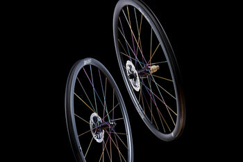 <h1>Ti-Nitride Oil-Slick Spokes</h1><i>*Oil-Slick spokes version comes with 30mm deep rims.</i>